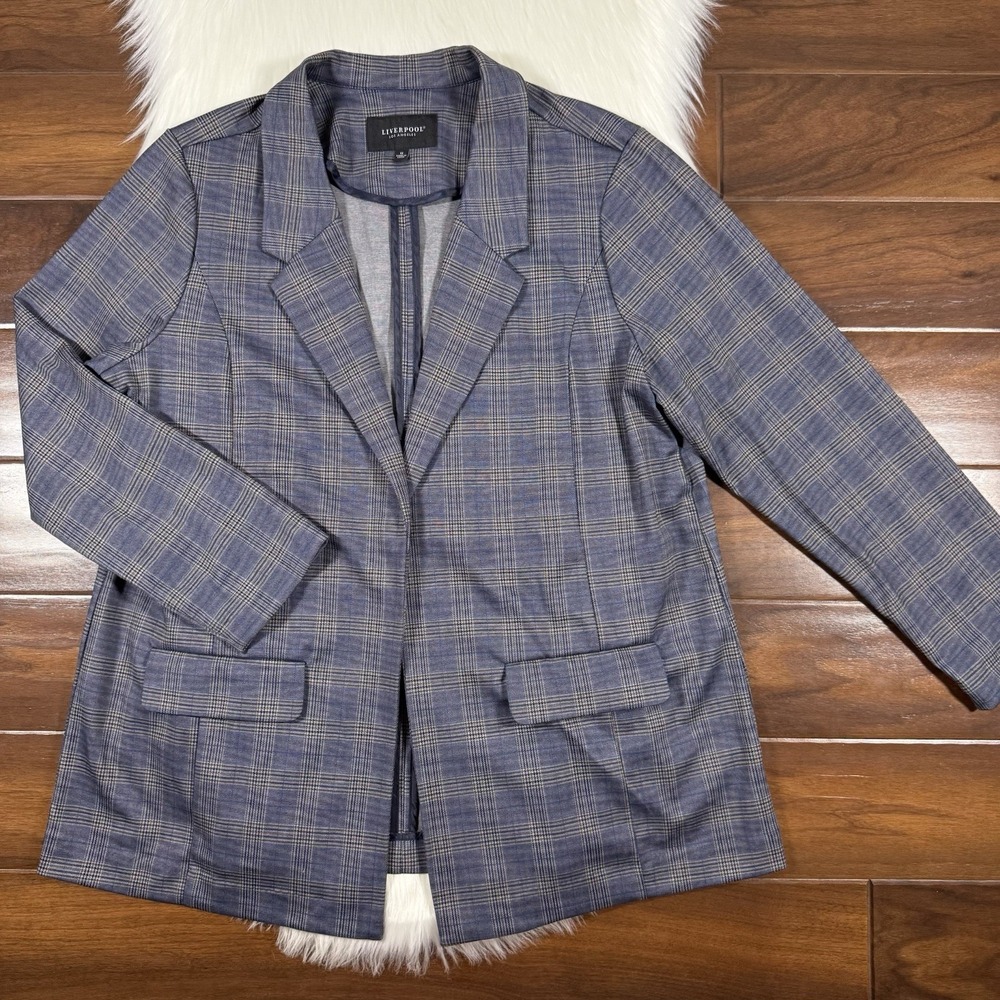 Liverpool Women's Plus Size 1X‎ Navy Blue Plaid Boyfriend Blazer Jacket